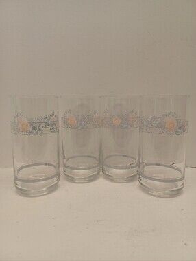 Vintage Corelle Apricot Grove Set Of 4 Glasses 16oz Peach Floral